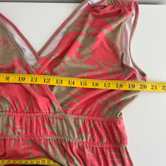 Floral Maxi Dress Size Large Tan Coral Tropical Vacation Resortwear Beachy - Picture 7 of 11